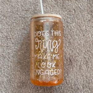 Does This Ring Make Me Look Engaged? Gold Heart Glitter Tumbler with Straw
